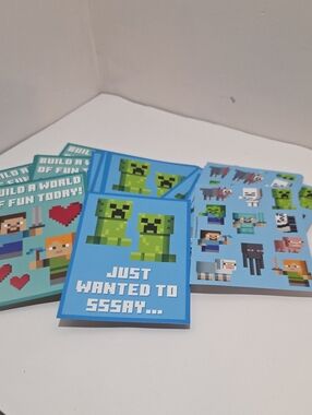 Minecraft Blue Creeper Valentine Sticker Greeting Card Set